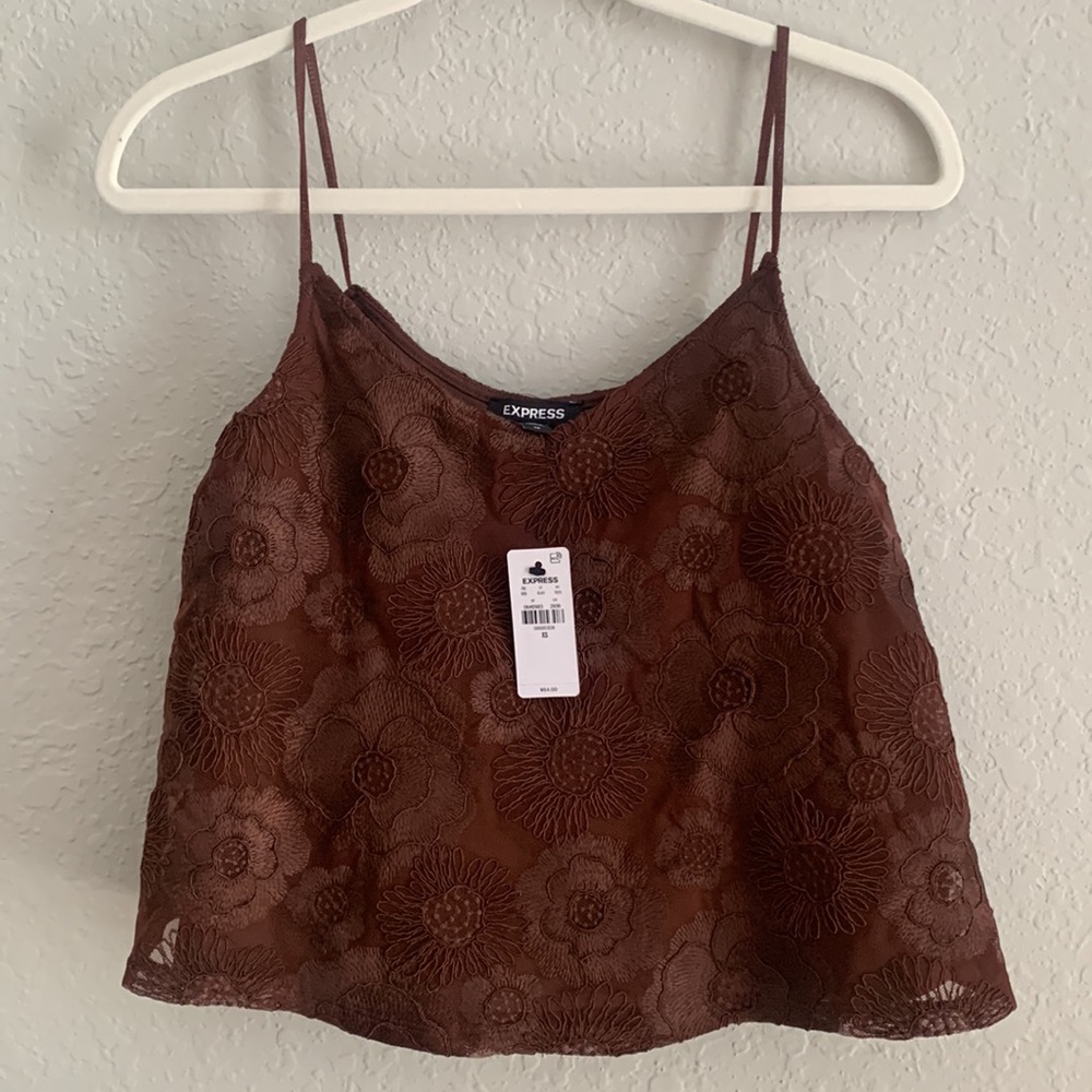 Express Embroidered Floral Mesh V-Neck Cami - Picture 7 of 9